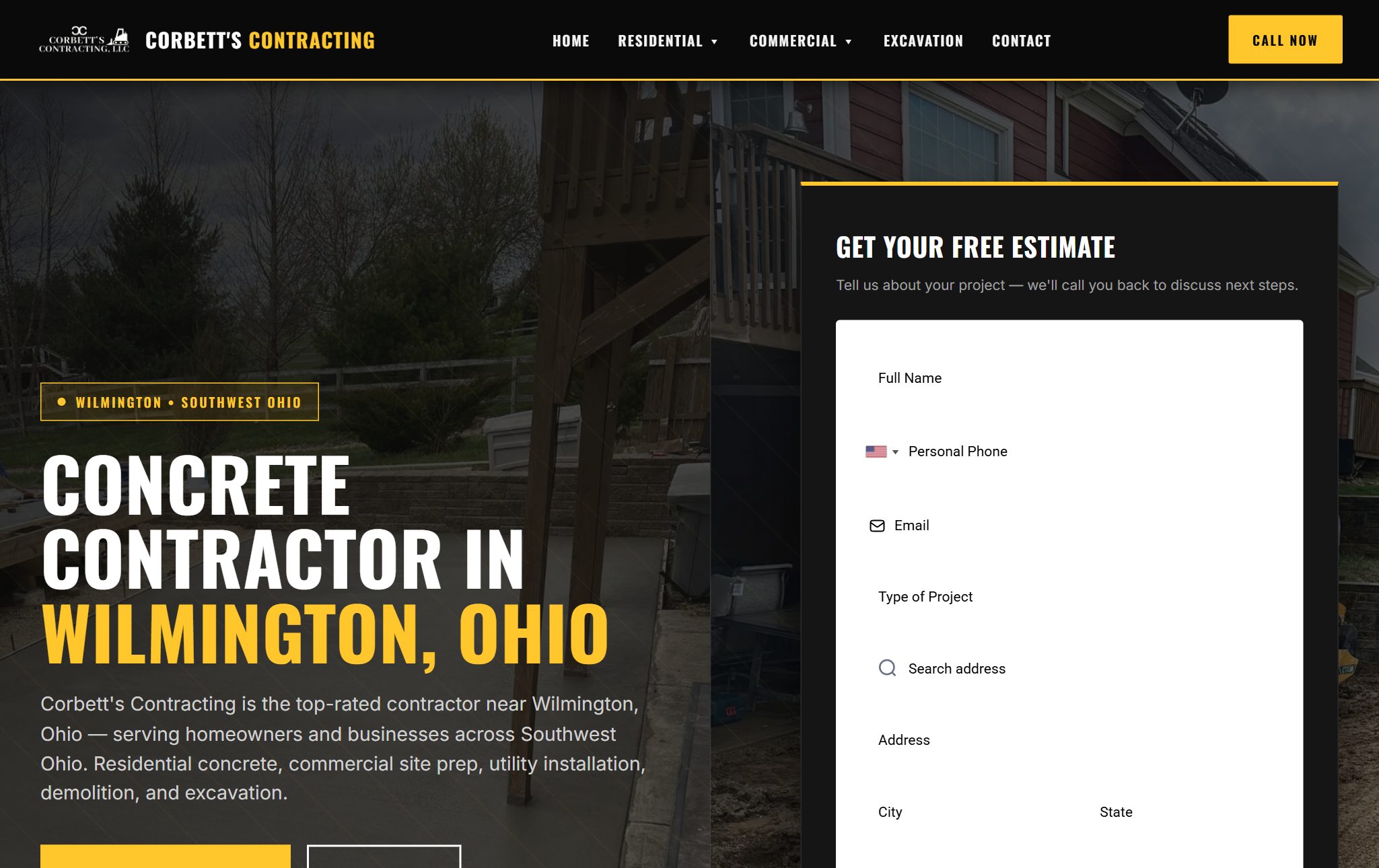 Corbett's Contracting website